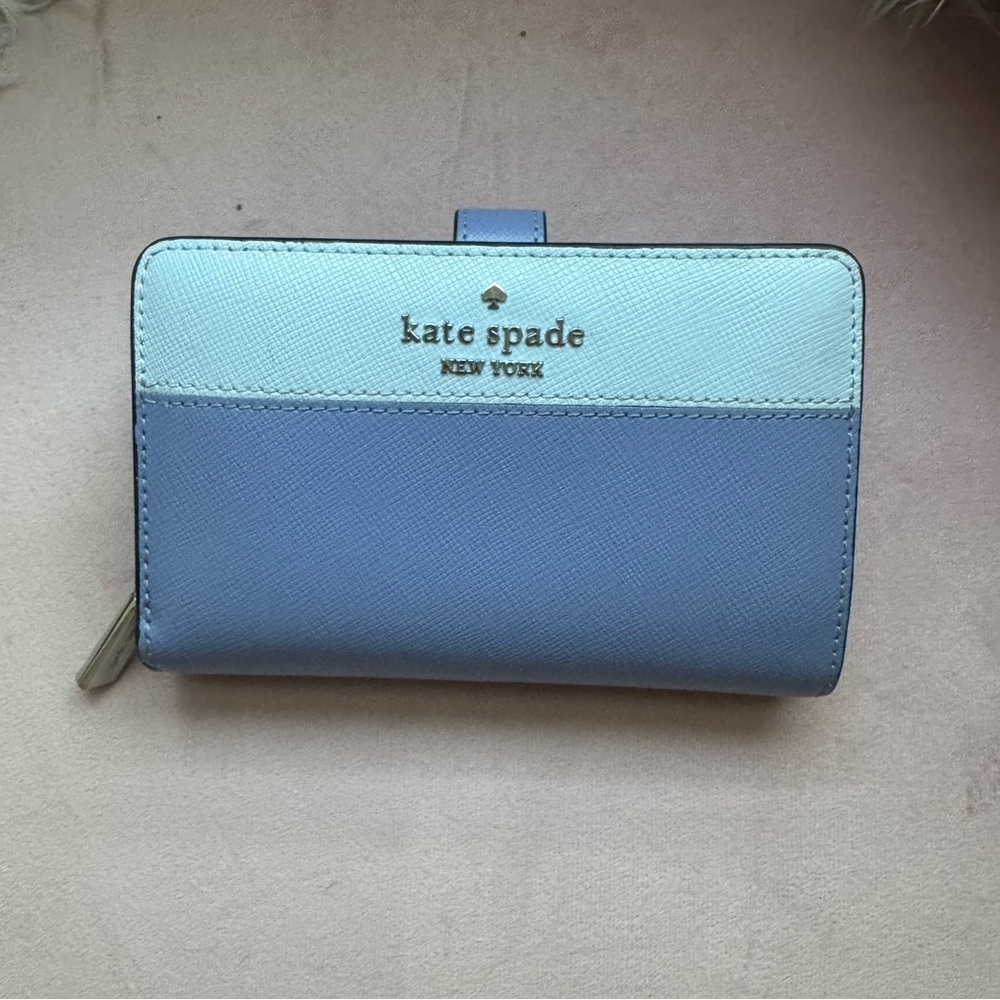 kate spade Two-Tone Light Blue and Cream Compact Wallet